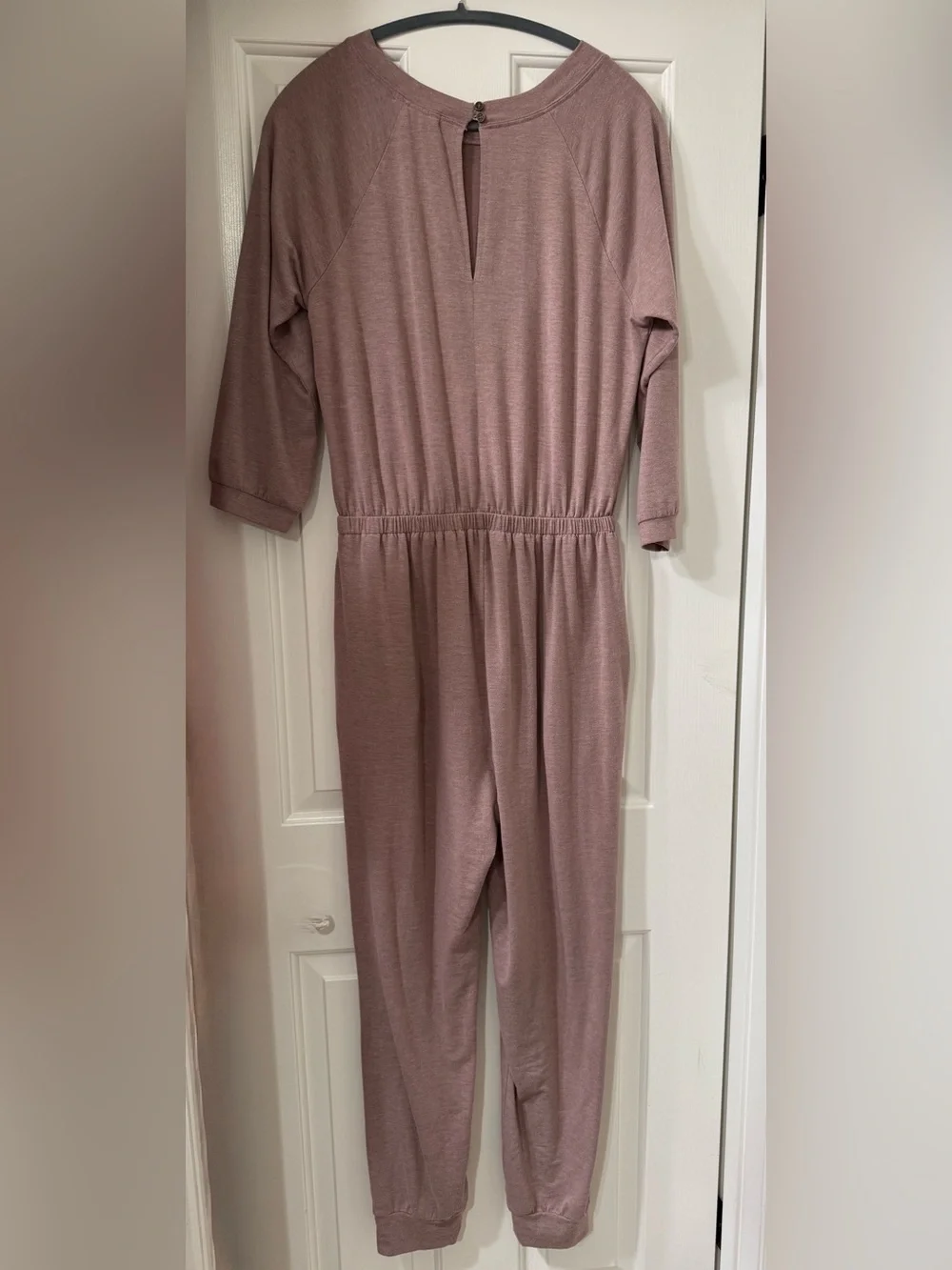 Bebop Dusty Mauve Long Sleeve Jogger Jumpsuit with Drawstring Waist - Large